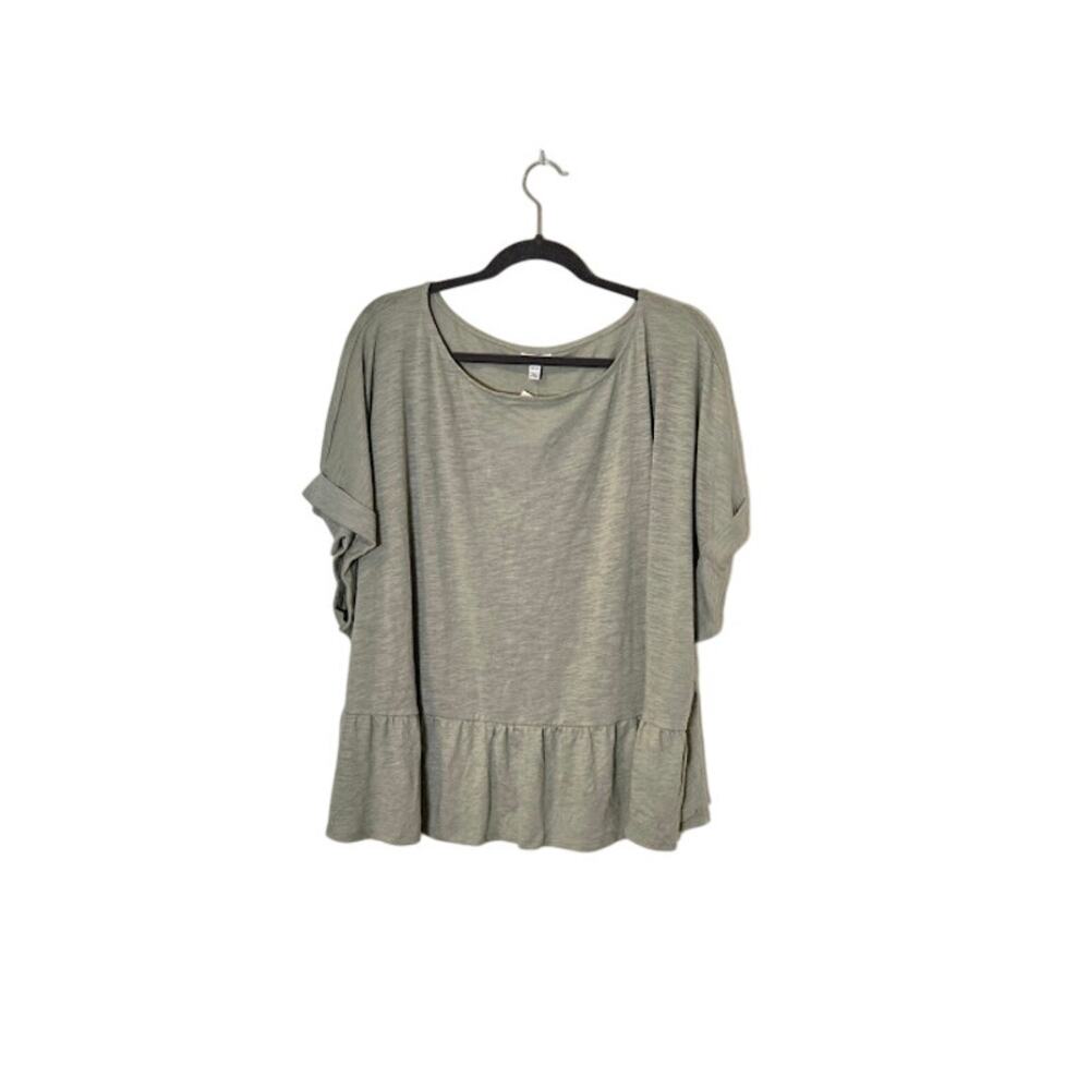 Love Fire Womens NWT Babydoll Peplum Top Size 3X Sage Green Bohemian Peasant